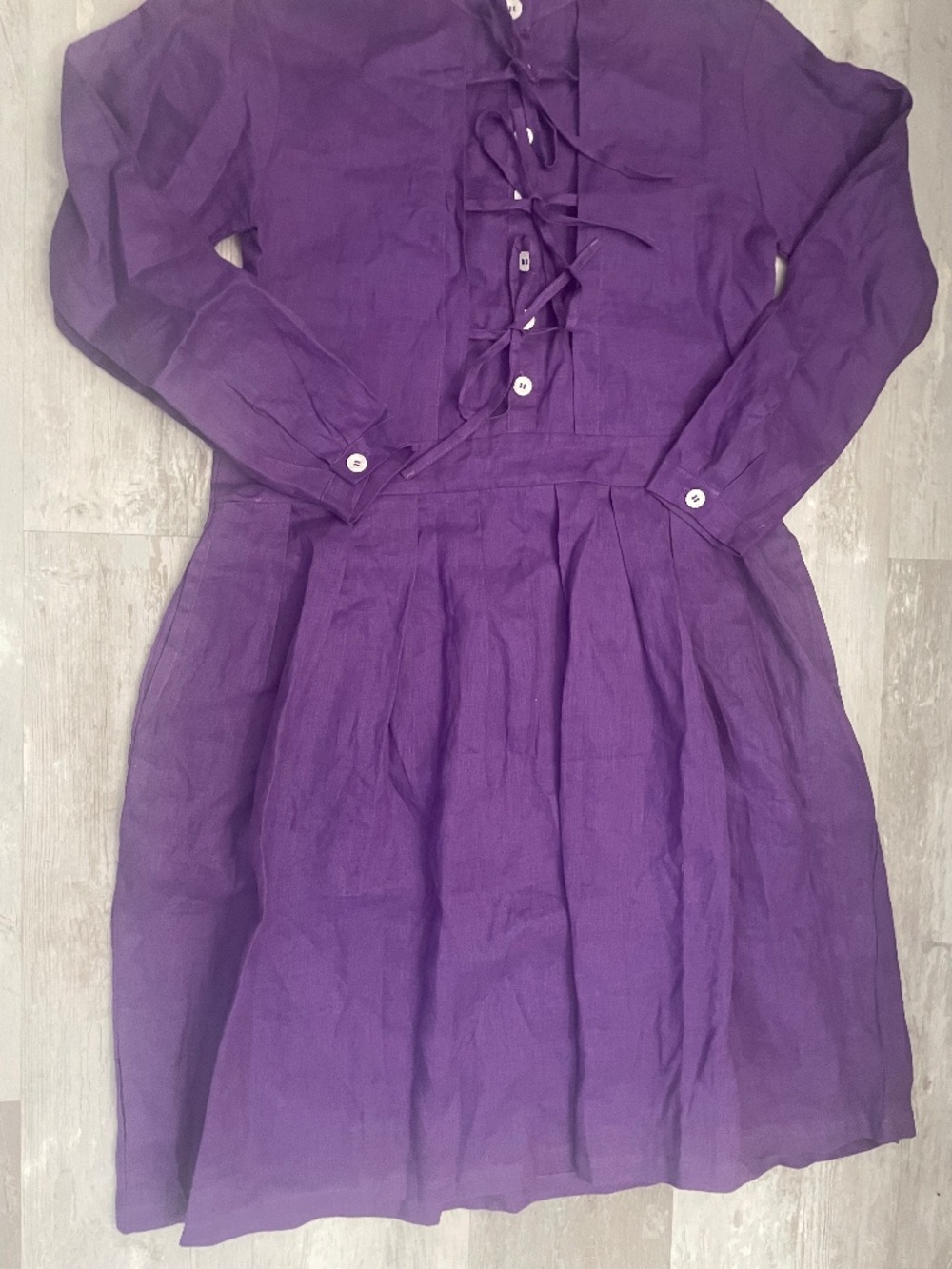 Linen life Custom Dress: Vibrant Purple Linen-blend Midi Button Down Dress